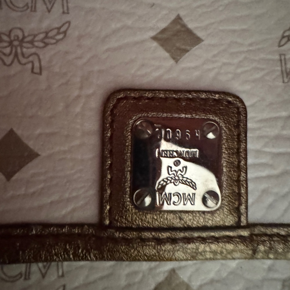 MCM White and Gold Visetos Tote with Brown Trim - Picture 8 of 10